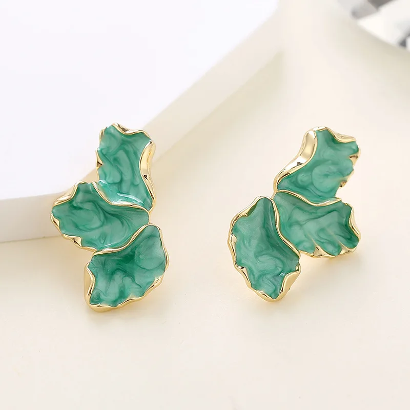 Mode Süße Geometrische Emaille Gold Farbe Blume Stud Ohrringe Frauen Elegante Schmuck Frische Blau Grün Weiß Rot Rosa Ohrringe
