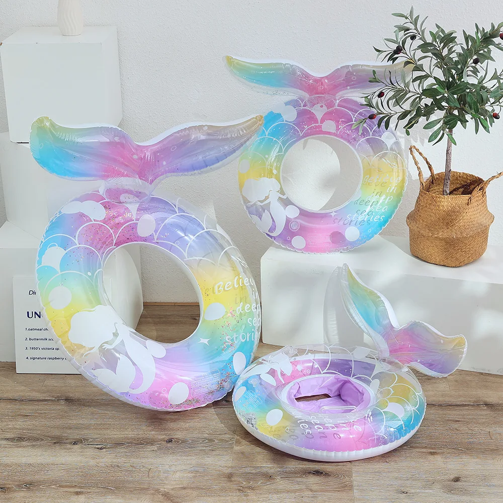 2026 Sommer Kinder Meerjungfrauenflosse Schwimmring mit Pailletten Babysitz-Schwimmhilfe mit Tasche Strandspielzeug für Kleinkinder Image