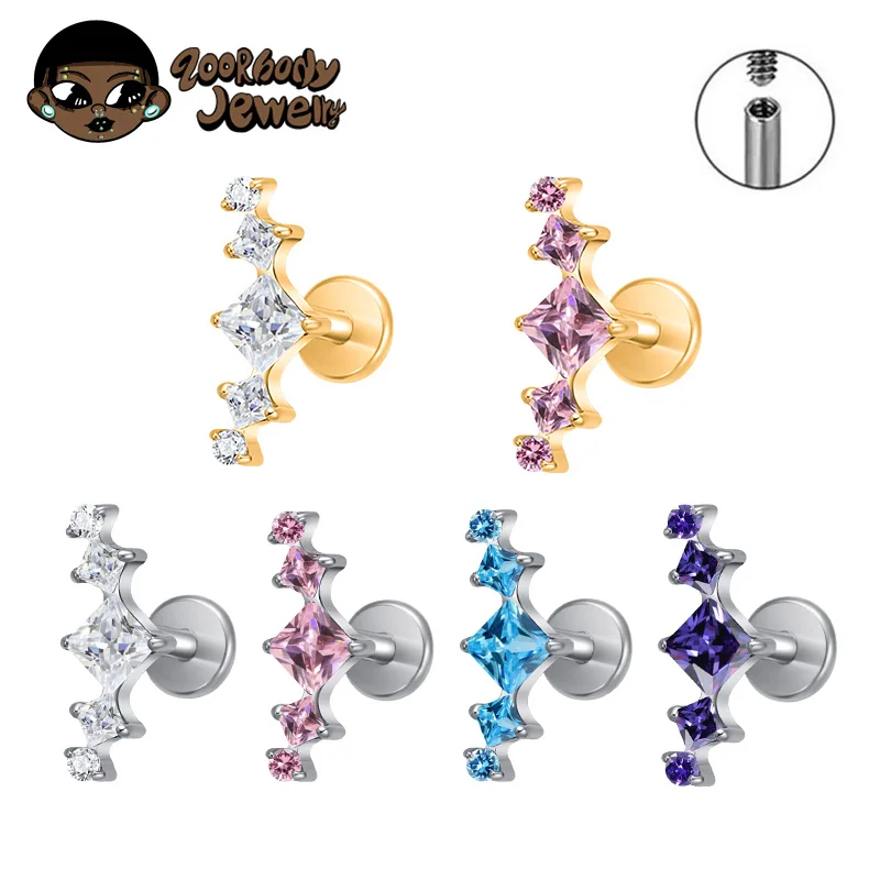 ASTM F136 Titan Prinzessin Bogen Quadrat CZ Helix Piercing Labret Tragus Conch Ohrringe Lobe Lip G23 Titan Nase Körperschmuck Image