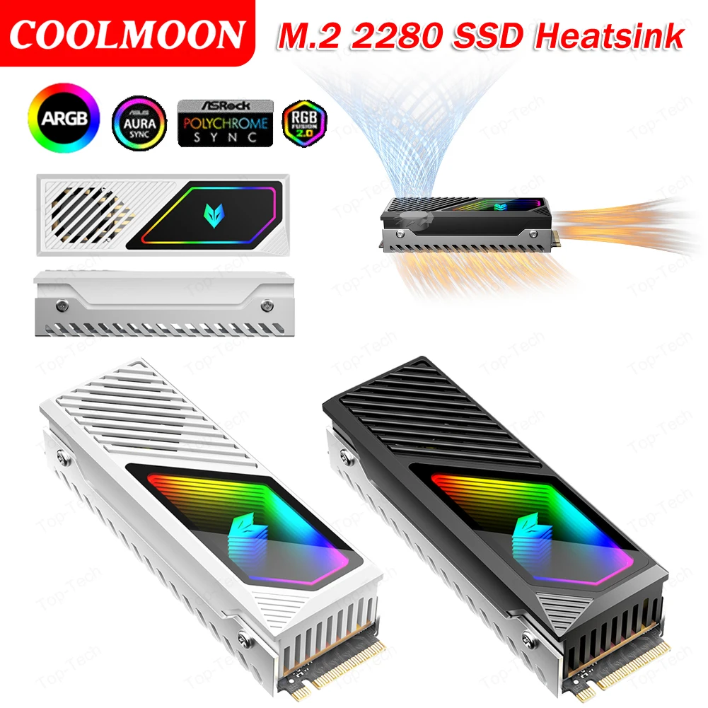 M.2 2280 SSD Kühlkörper SSD Aluminiumlegierung 5V 3 Pin ARGB Kühler Eingebauter Lüfter Festplattenkühlkörper M.2 Kühlerkühler Image