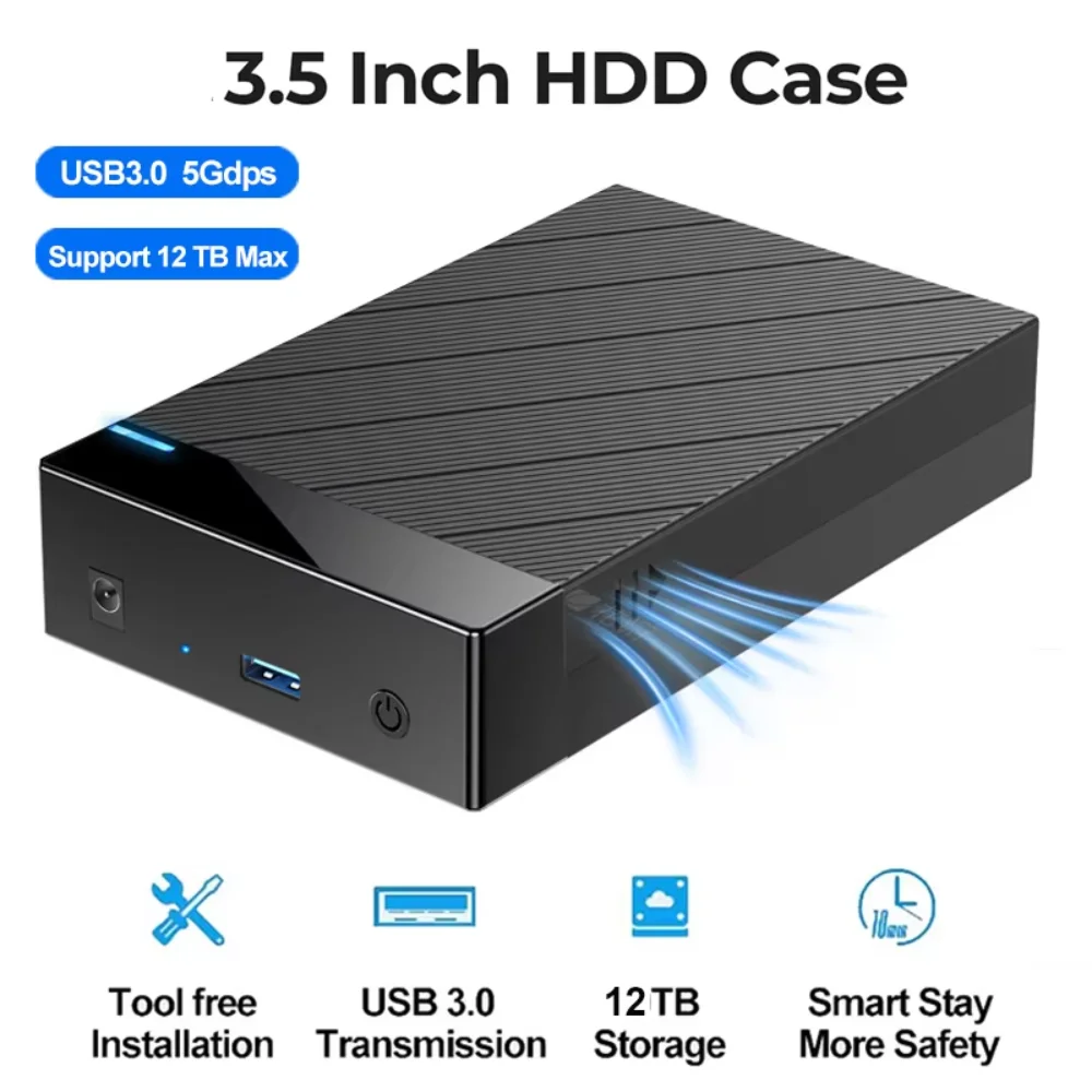 3,5/2,5 Zoll HDD-Gehäuse USB 3.0 zu SATA Externer Festplattenleser, unterstützt 12 TB Festplattengehäuse, Hochgeschwindigkeitsadapter für Laptop Image