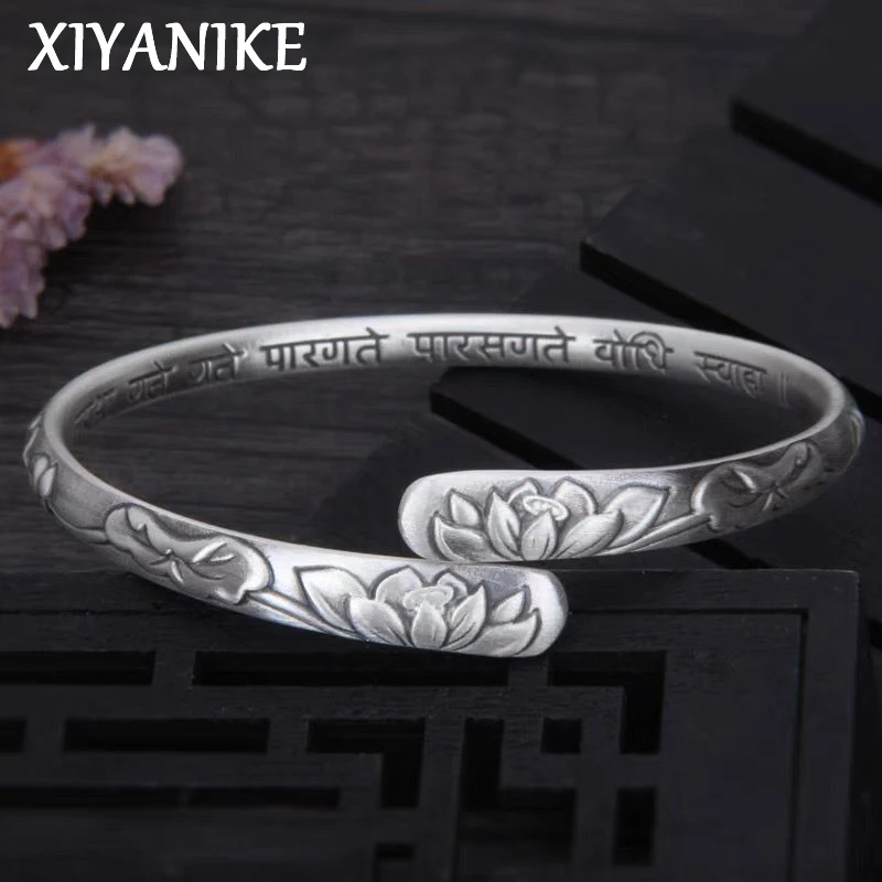 XIYANIKE Vintage Thai Silber Lotus Blume Manschette Armband Für Frauen Mädchen Ethnische Mode Neue Schmuck Party Dame Geschenk pulseras mujer
