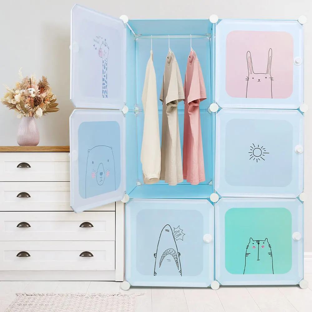 Kleiderschrank Kinder Schlafzimmer Kleiderschrank Kunststoff Ankleidezimmer 6 Würfel Aufbewahrung Möbel Regal Kleidung 74 × 37 × cm blau
