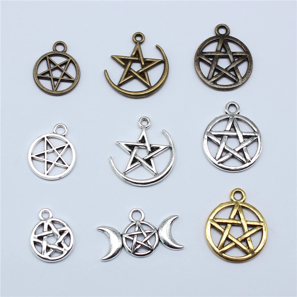 20 Stück Charms Hohl Pentagramm Stern Antik Bronze Silber Farbe Anhänger Antik Schmuckherstellung DIY Handarbeit Handwerk