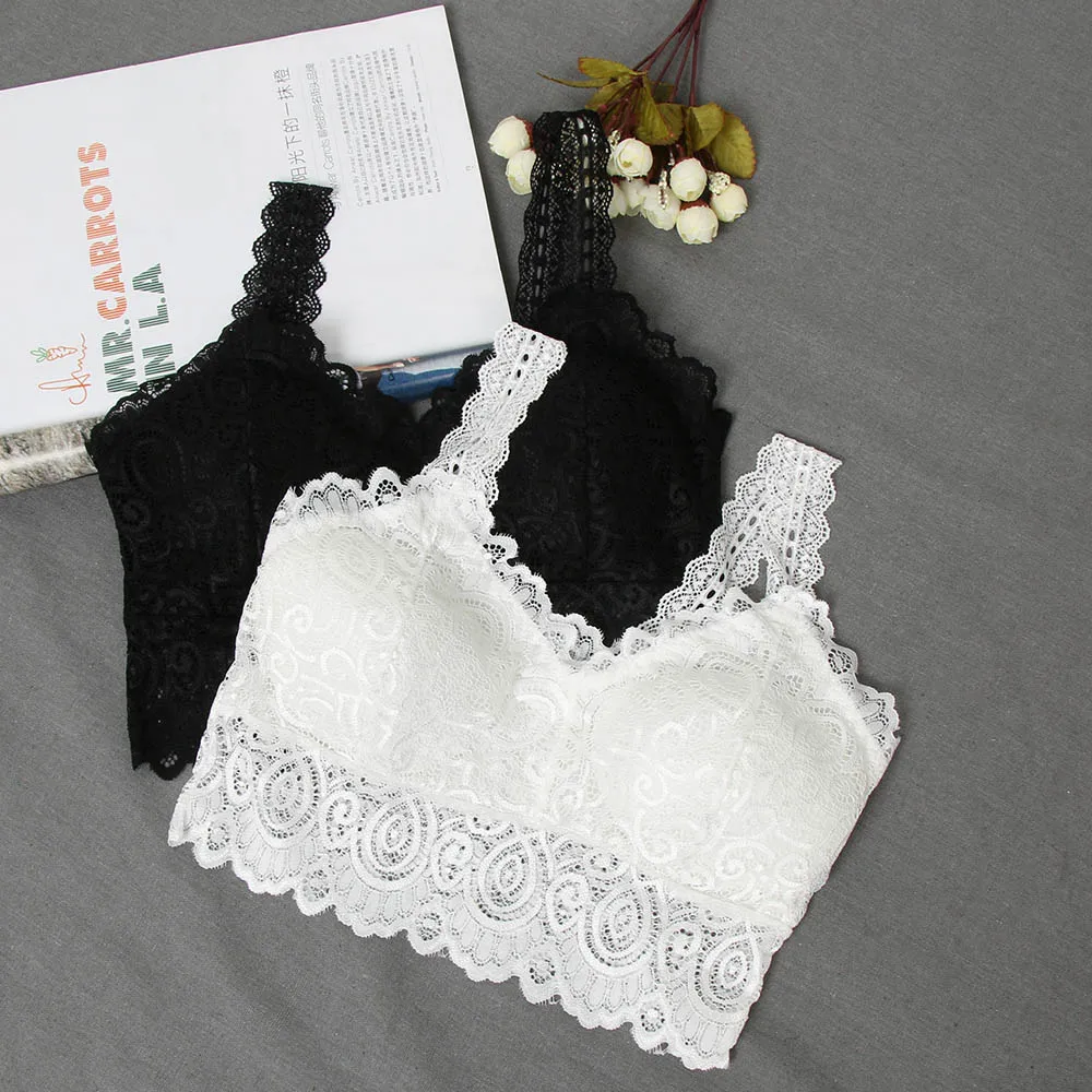 Neue Frauen Schwarz Weiß Sexy Tank Tops Spitze Floral Häkeln Gepolsterter Bh Baumwolle Tank Tops Sexy V-ausschnitt Spitze Häkeln Weste Casual