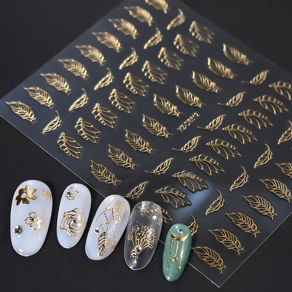 1 Blatt 3D Blattgold Blume Nail Art Aufkleber Blumenstrauß Blütenblatt Retro Nagelaufkleber Selbstklebende Blüte Charmante Maniküre Schieber Image