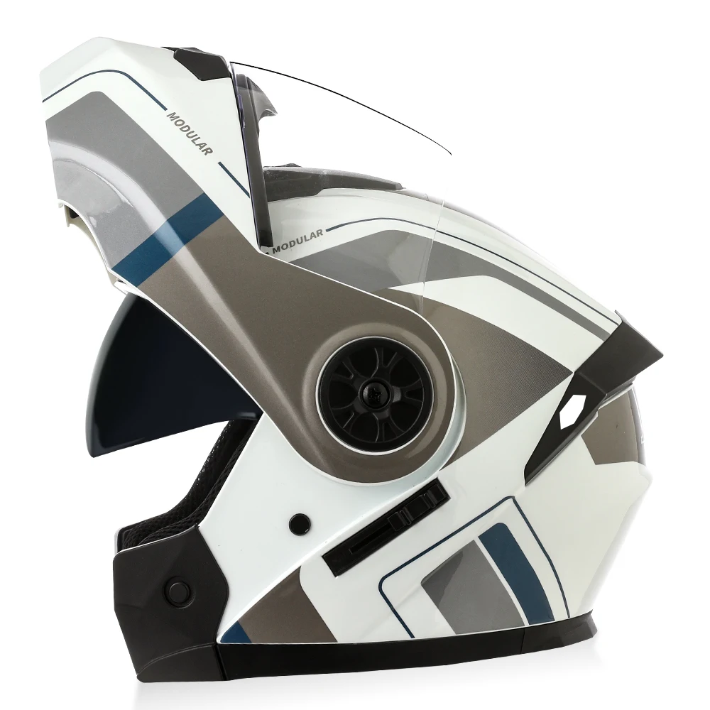 Winterwarmer Sicherheits-Modularhelm mit hochklappbarem Visier, DOT-zertifizierter Integralhelm mit Doppelvisier, Motorradhelm, Motocross-Helm, Capacete Image