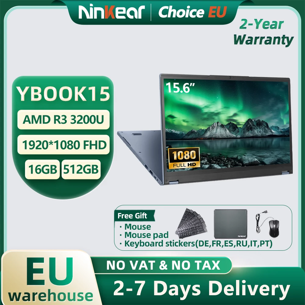 Ninkear YBook15 15,6 Zoll FHD IPS Touchscreen Laptop AMD Ryzen 3 3200U 16GB RAM 512GB SSD 360° Convertible 2 in 1 Notebook WLAN Bluetooth beleuchtete Tastatur Image