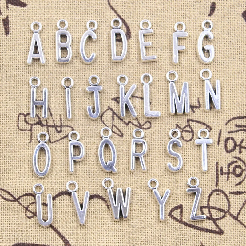 26 stücke Charms Alphabet A-Z Letters Antikes Silber Farbe Anhänger, Die DIY Handgemachten Tibetischen Finding Schmuck Image