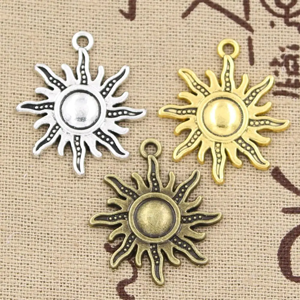 15 Stück Charms Sonne 28x24mm Antike Charms, Anhänger passend, Vintage tibetische Bronze Silber Farbe golden, DIY für Armband Halskette