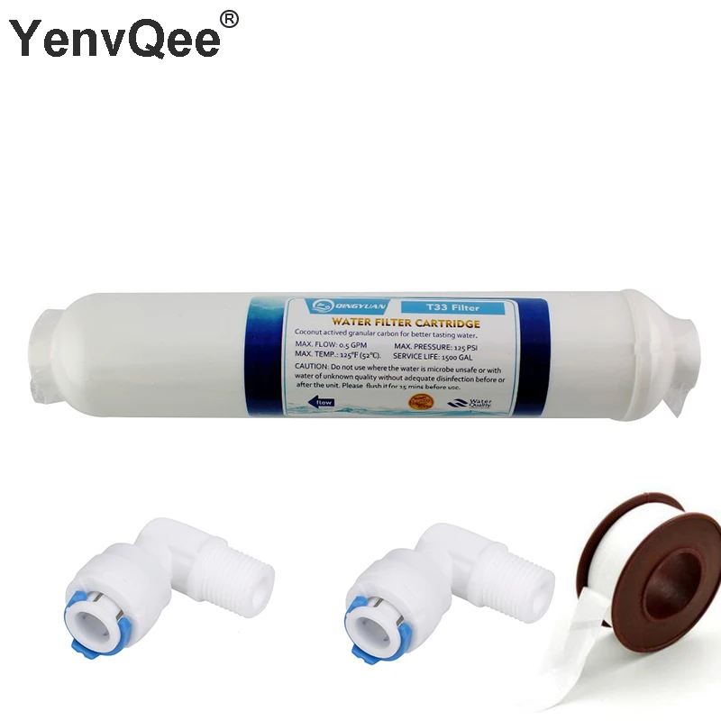 10 Zoll T33 mit Anschlüssen Wasserreiniger INLINE KOKOSNUSS Carbon Post WASSERFILTER 5MICRON CARBON FILTER FÜR REVERSE OSMOSE Image