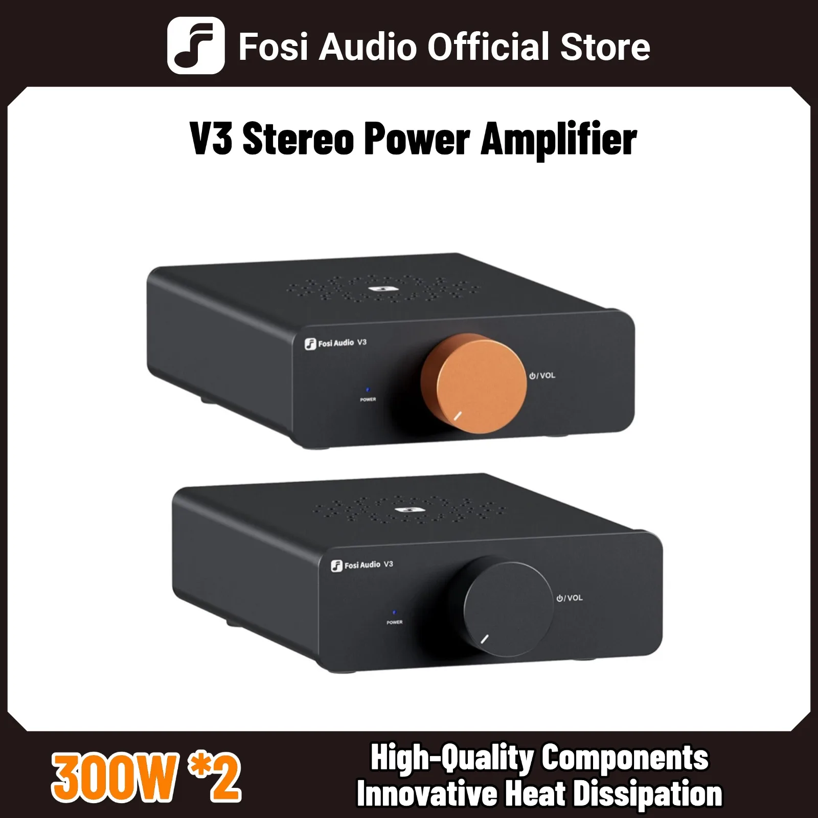 Fosi Audio V3 Stereo-Leistungsverstärker 300 W * 2 TPA3255 Klasse D Mini-Verstärker 2-Kanal-Audioverstärker für Subwoofer Passives Bücherregal