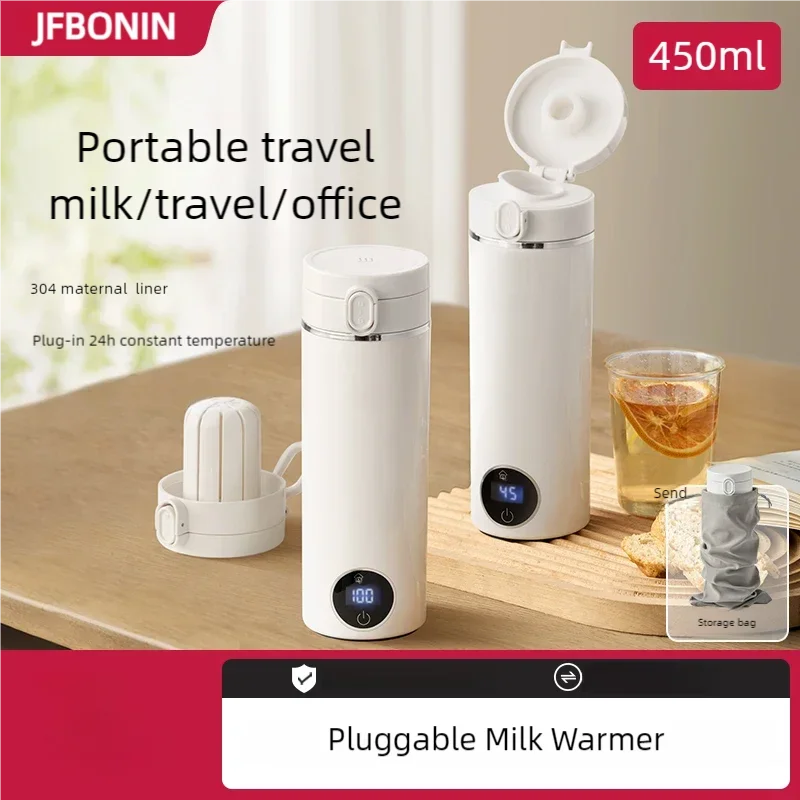 JFBONIN Tragbarer elektrischer Wasserkocher mit Klappdeckel für Zuhause, Milch, Temperaturregelung, Topf, schnelle Erwärmung, Edelstahl-Teebereiter Image