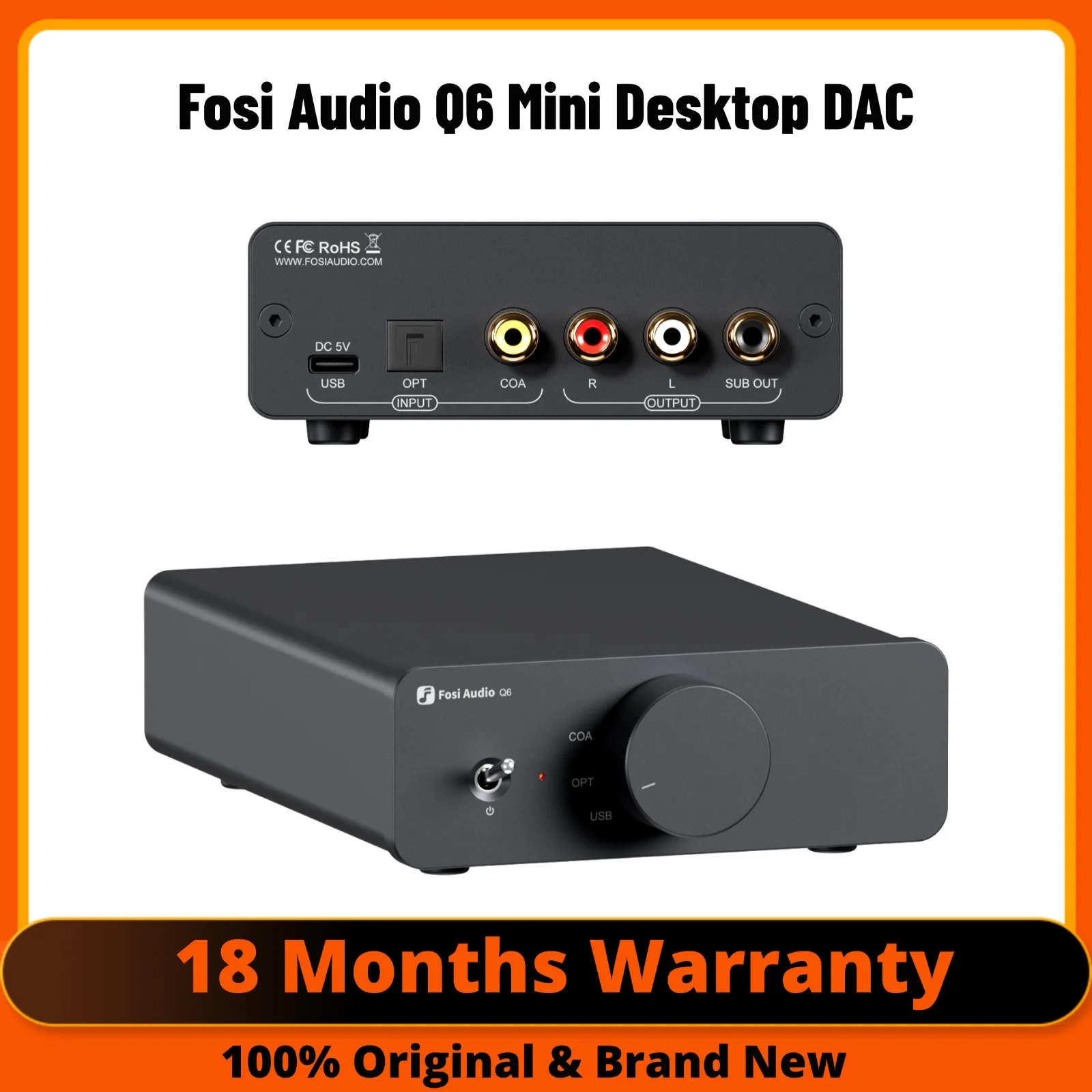 Fosi Audio Q6 Mini Desktop DAC AK4493S PCM 768kHz/32Bit DSD512 Hi-Fi DAC Für Stereo Verstärker Kopfhörer verstärker Dac Audio Konverter Image