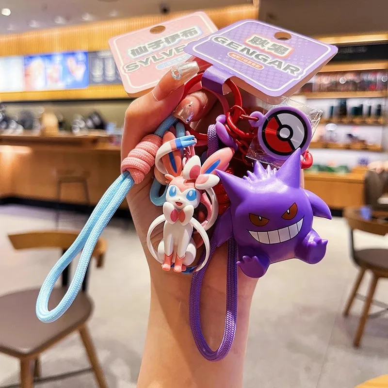 Echter Pokemon Schlüsselanhänger Pikachu Gengar Sylveon Sprigatito Quaxly Fuecoco Anime Actionfigur Spielzeug Schlüsselanhänger Duft Anhänger Geschenk Image