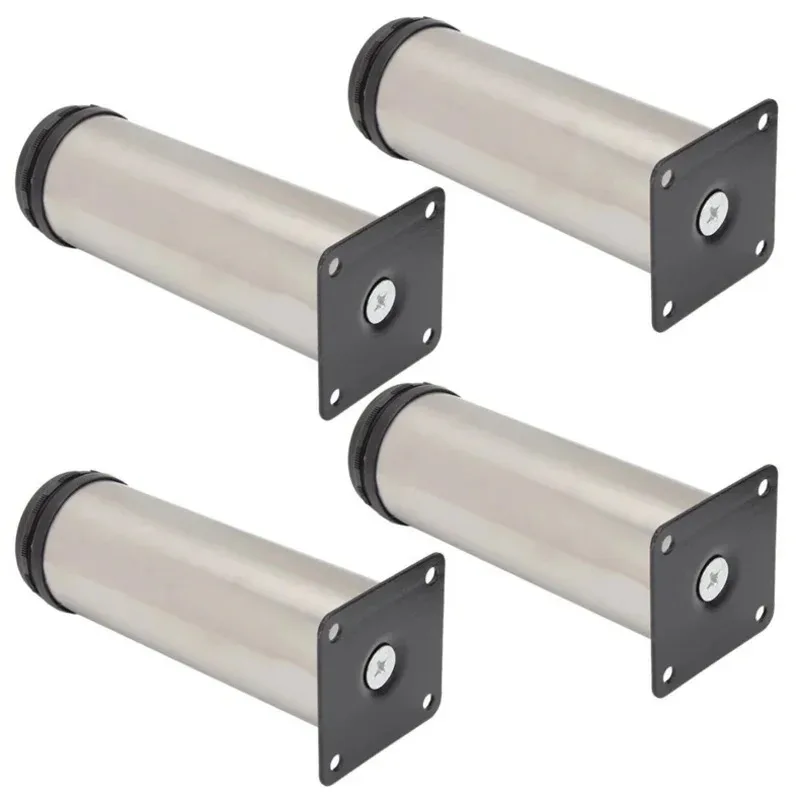 4 Stück verstellbare Möbelbeine aus Edelstahl, 5–25 cm | Ersatzfüße für Sofabett, Tisch, Schrank, einfache Installation, langlebig Image