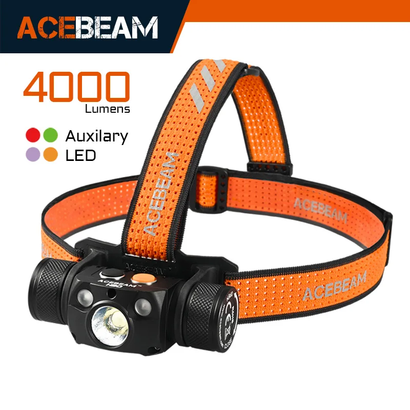Acebeam H30-Stirnlampe, ultraheller wiederaufladbarer USB-C-Scheinwerfer mit 4000 Lumen, erhältlich in Aux-LED-Optionen in ROT/GRÜN/UV/CRI Image