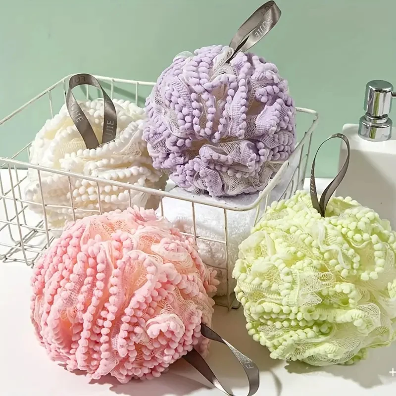 2 stücke Bi-Farbe Dusche Schwamm Reichhaltige Schäumende Weiche Bad Bälle Körper Peeling Schrubben Bad Blume Haut Reinigung Werkzeug badezimmer Verwenden Image