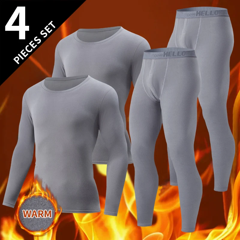 1/2/4-teilige Herren-Langarmhose im Herbst und Winter, Thermo-Unterwäsche, lässig, Joker, Sport, Fitness, einfarbiger Anzug Image