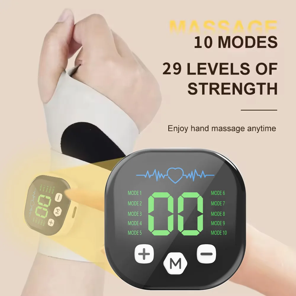 Elektrisches kabelloses Hand-Handgelenk-Massagegerät, 10-Modus-Vibrationsmassage, 29-stufige Massage, Hände, wiederaufladbare Handgelenkstütze, Schutzfolie Image