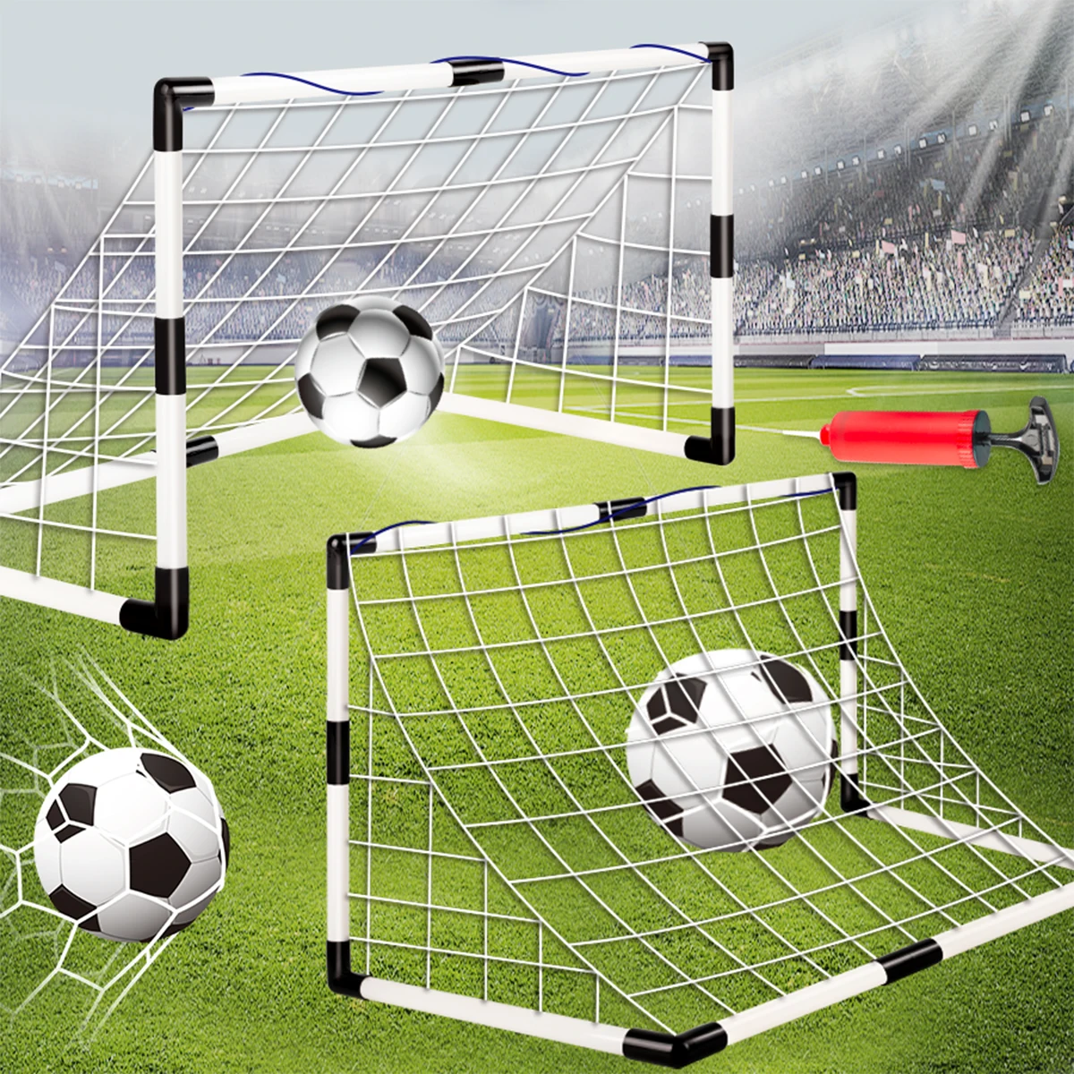 Fußball-Sportspielzeug, faltbares Fußballtor für Kinder mit Pumpe und Ball, Outdoor-Rasenfußball-Trainingsgeschenk für Kinder Image