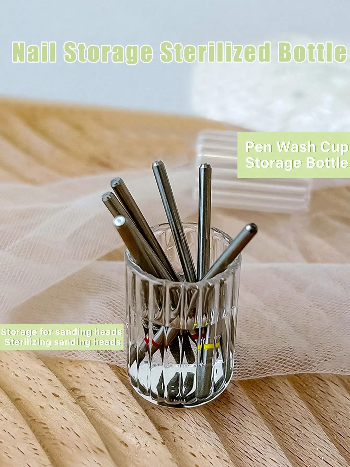 1/2 stücke Glas Nagel Lagerung Sterilisierte Flasche Multi-funktionale Nagel Bohrer Halter Stift Waschen Tasse für maniküre Werkzeug Desinfektion Image