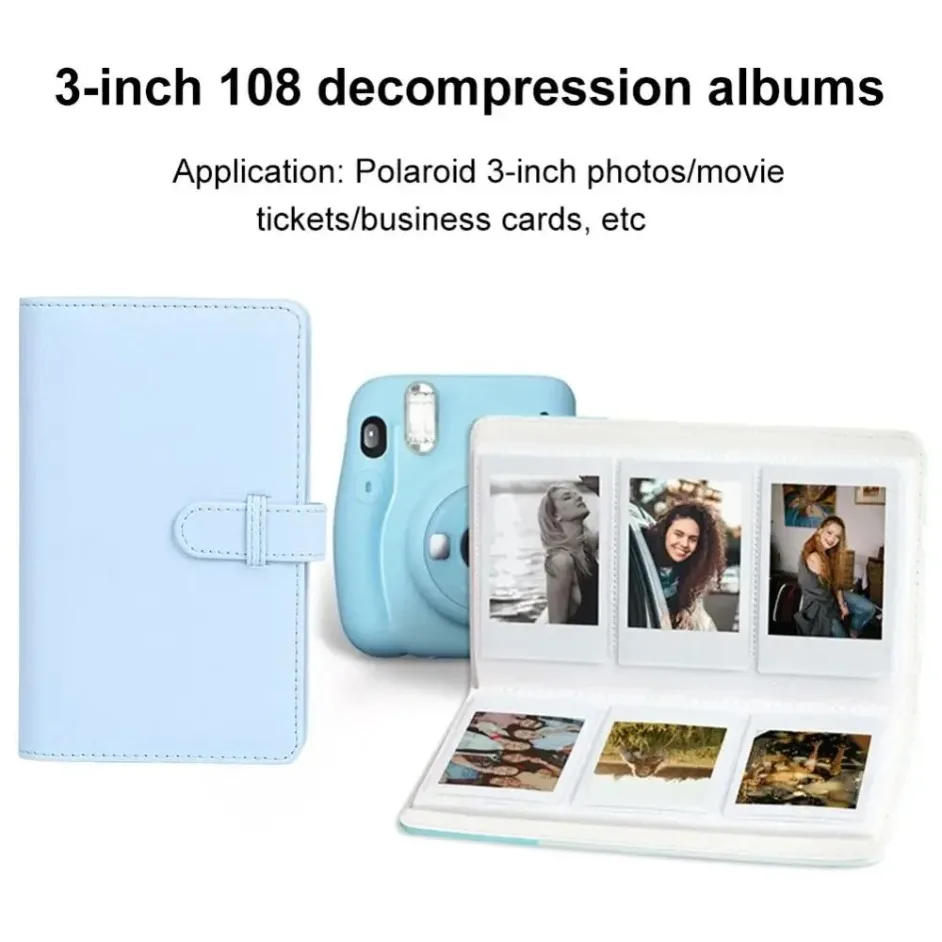 108 Taschen Fotoalbum Filmkamera 3 Zoll Fotopapier PU-Leder Aufbewahrungshülle Stempelsammelbuch für Fujifilm Instax Mini 12 Image