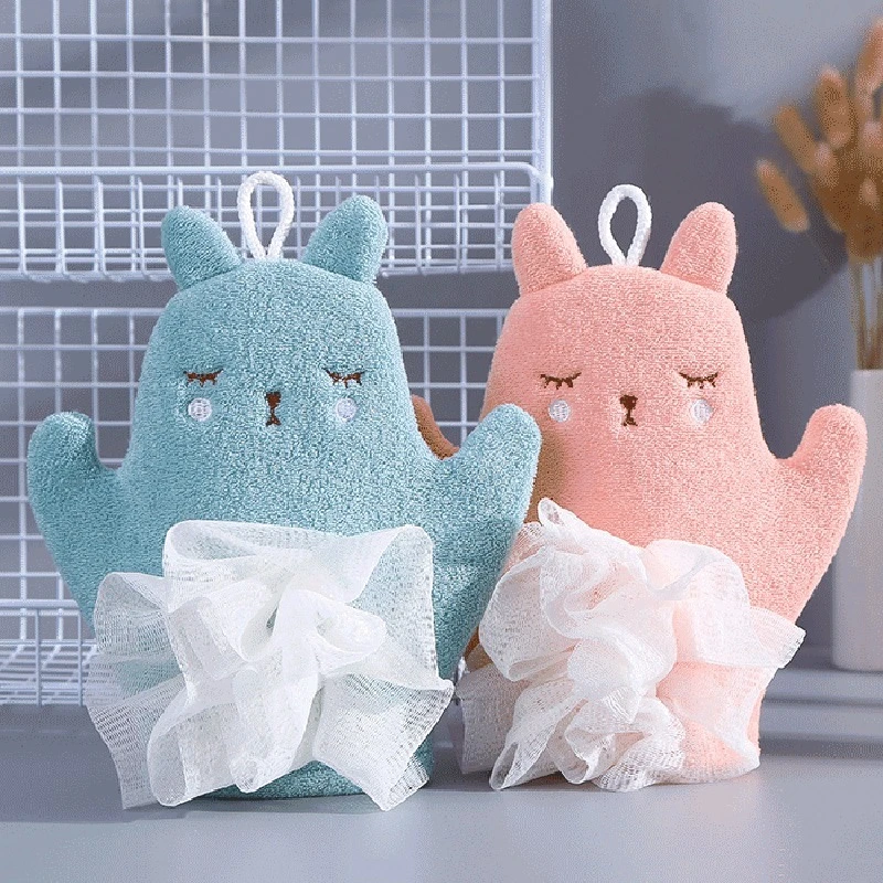 1 Stück niedlicher Häschen-förmiger Badeschwamm, bequemes und weiches Handtuch für Babys und Kinder, Baby-Badeschwamm, Badezimmerzubehör