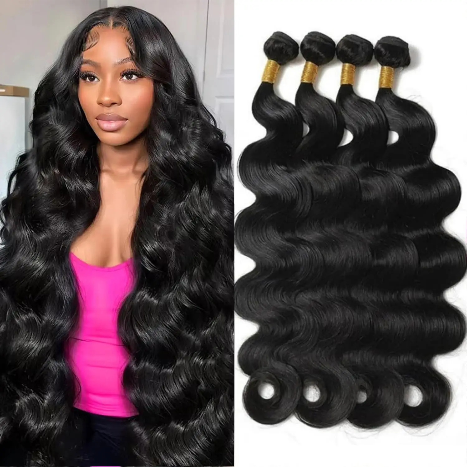 12A 28 30 32 Zoll Body Wave Bundles Echthaar Brasilianische Haarverlängerungen Naturschwarz Lockige Haarbündel 3 4 Bundles Image