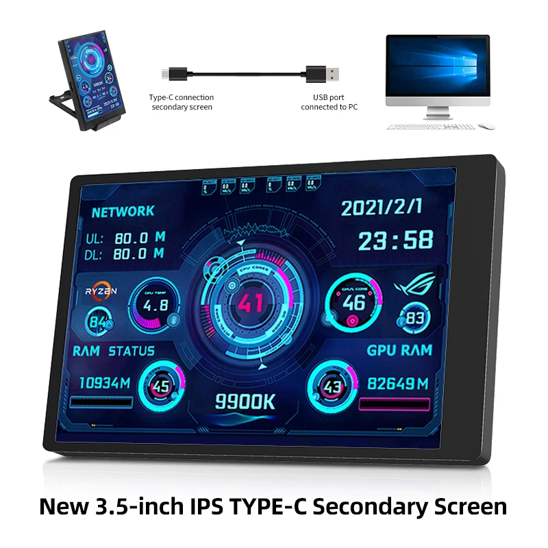 8,8/5/3,5 Zoll IPS Typ-C Sekundärbildschirm Computer CPU GPU RAM HDD Monitor USB-Display frei AIDA64 Mini-Monitor Win 10 11 Image