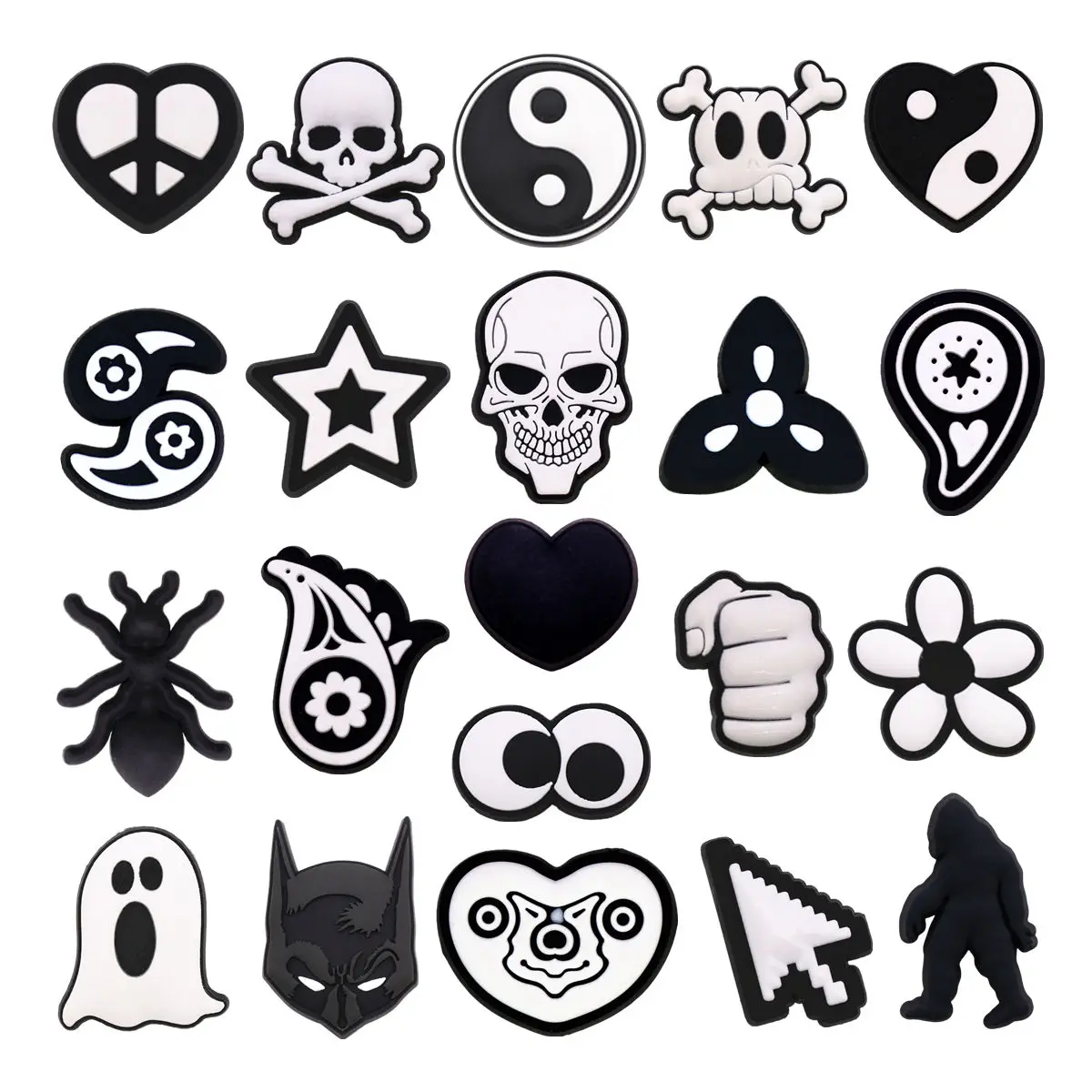 1 stücke Original Schwarz & Weiß Ton PVC Schuh Charms Dekorationen Tod Geist Schädel Taichi Schuh Oberen Schnalle Zubehör Freund geschenke