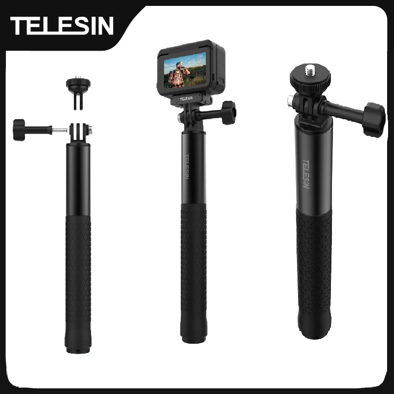 TELESIN Aluminium-Selfie-Stick-Stativhalterung für GoPro Hero 13 12 11 10 9 8 Insta360 DJI Osmo Action-Kamera, leichtes Einbeinstativ Image