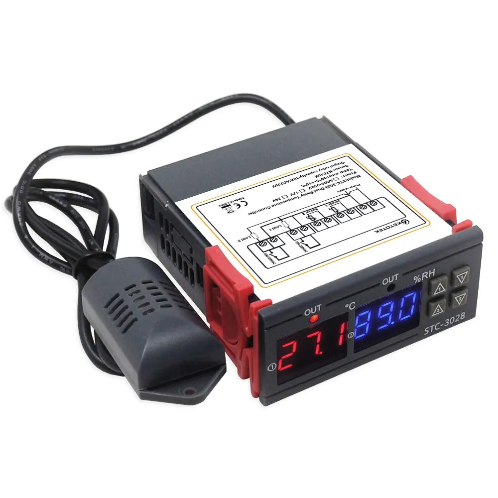 Digitaler Thermostat-Hygrostat, Temperatur- und Feuchtigkeitsregelung, STC 3028 AC 110 V, 220 V DC, 12 V, Hygrometer, Inkubator-Controller Image