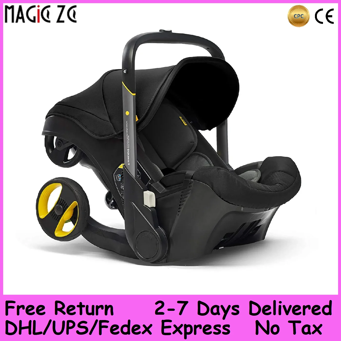 Leichter 4-in-1 Kinderwagen und Autositz, Kompakt Faltbar 60x45cm 360° ° Drehbare Vorderräder, Ein-Knopf-Bremse, Neugeborenen-Wiege Image