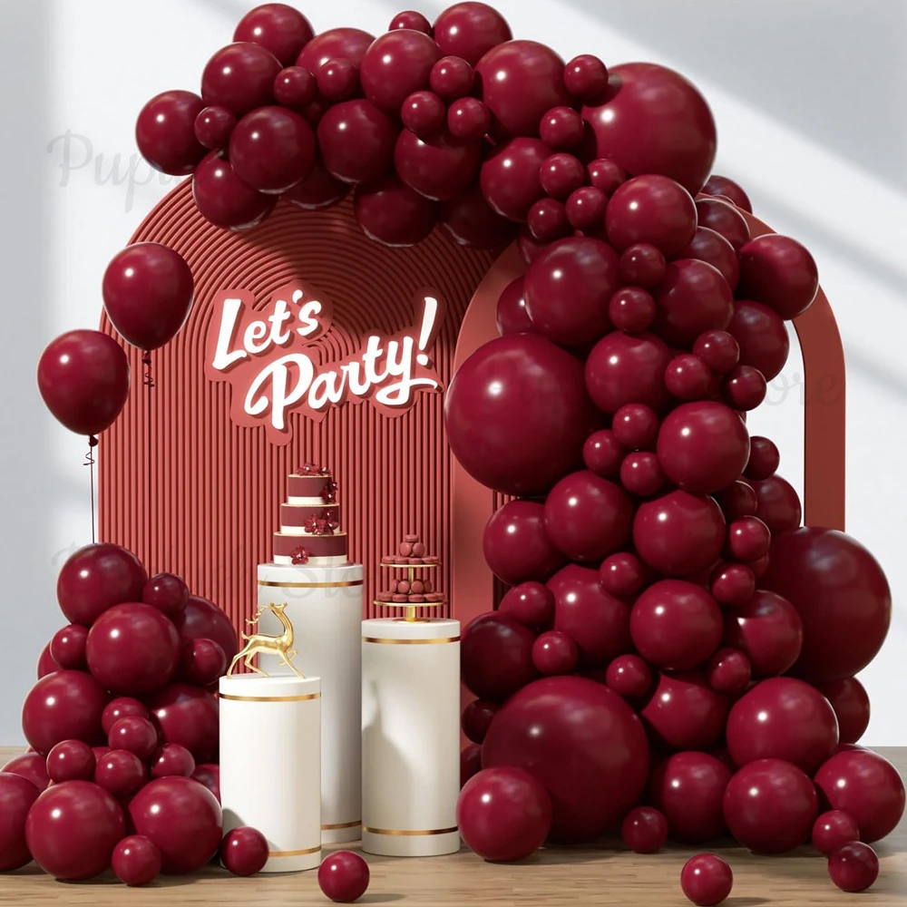 100 Stück dunkelburgunderrote Latexballons-Set, 5/10/12/18 Zoll dunkle weinrote Luftballons für Geburtstag, Weihnachten, Hochzeit, Party-Dekoration Image