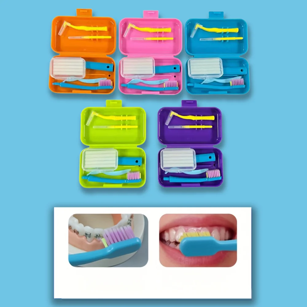 Reise-Set für Zahnreinigung mit Faltbarer Zahnbürste, Kieferorthopädischem Wachs und Interdentalbürste zur Mundpflege Image