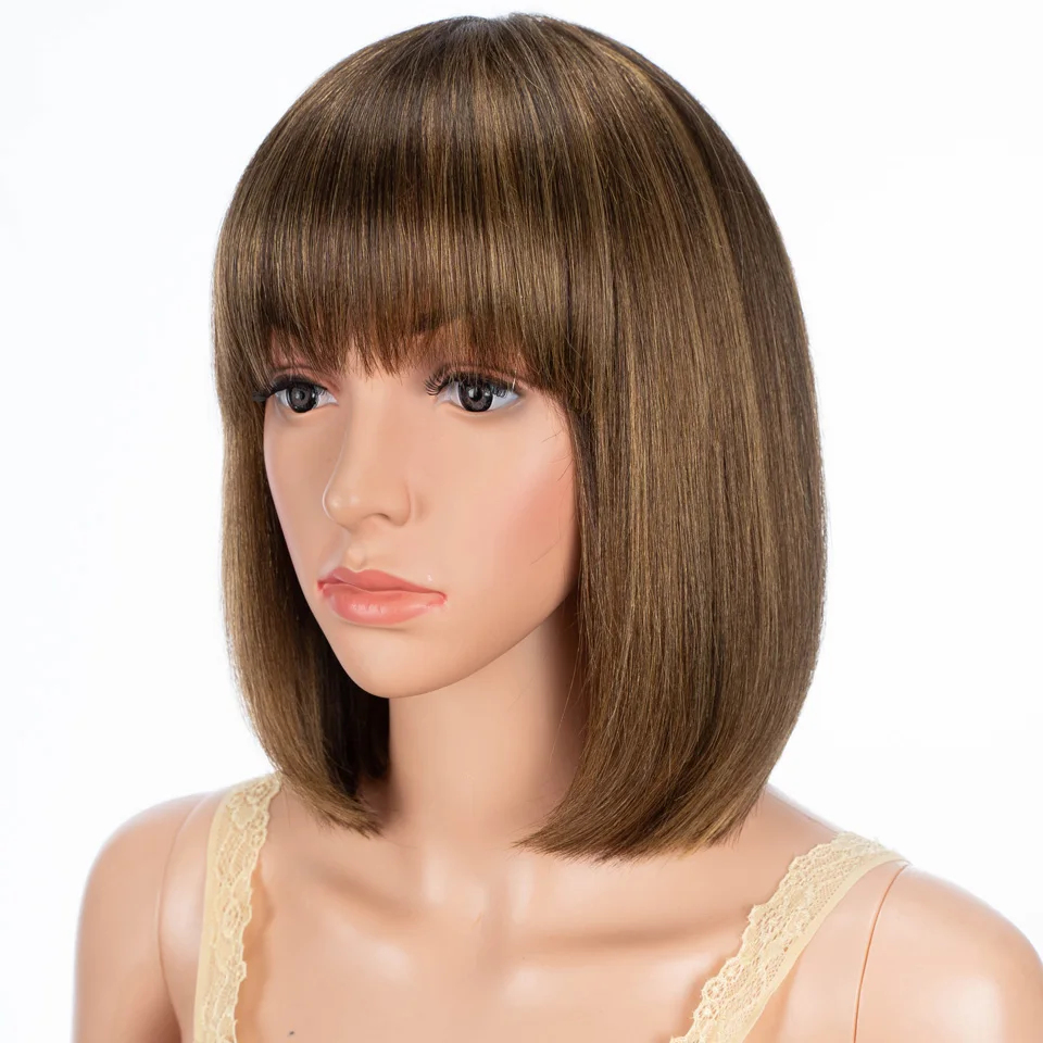 Schlanke p4/30 Highlight farbige remy brasilia nische Haar perücken kurze Echthaar perücken Pony 8 Zoll kurze Haar perücke mit Pony 99j rote Perücken