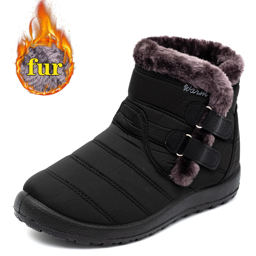 Schnee Stiefel Warme Pelz Frauen Stiefeletten Plus Größe Kausalen Flache Winter Frauen Schuhe Antislip Mode Frauen Stiefel Wasserdichte Schuhe
