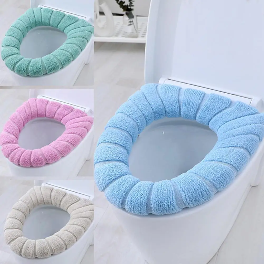 Winter Warme Wc Sitz Abdeckung Closes Matte 1Pcs Waschbar Bad Zubehör Stricken Reine Farbe Weiche O-form Pad wc Sitz