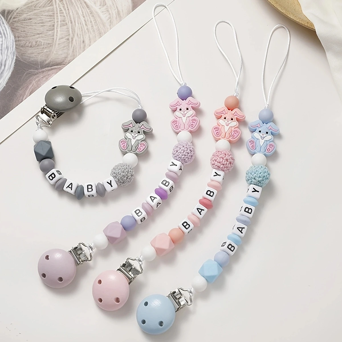Baby Silikon Schnuller Clip Kaninchen Zahnen Schnuller Kette Für BPA FREI Pflege Kauen Spielzeug Baby Dummy Halter Kette Image