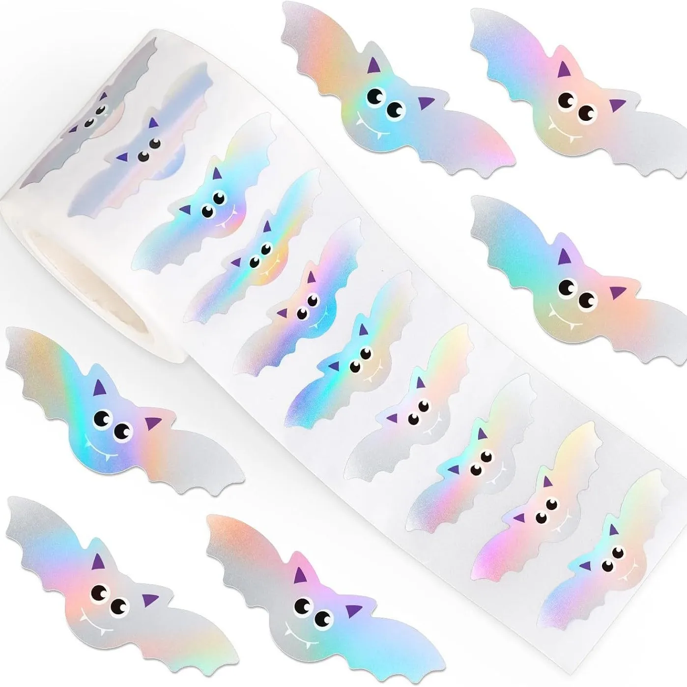 500 Stück 1,2 Zoll/3 cm Cartoon süße Fledermausform DIY wasserdichte Aufkleber Glitzer Label Aufkleber Halloween Party Umschlag Scrapbook Dekoration Verpackung Label Aufkleber Glitzer Fledermaus Aufkleber Rolle Image