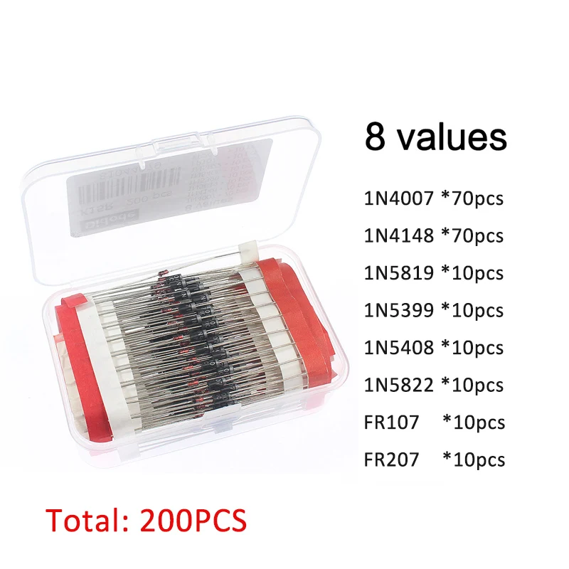 100-350PCS Gleichrichterdiode Schottky-Dioden-Kit 1N4007 1N4148 1N5408 1N5819 1N5822 1N4001 1N4004 1N5404 FR107 FR207 Schnelle Schaltung Image