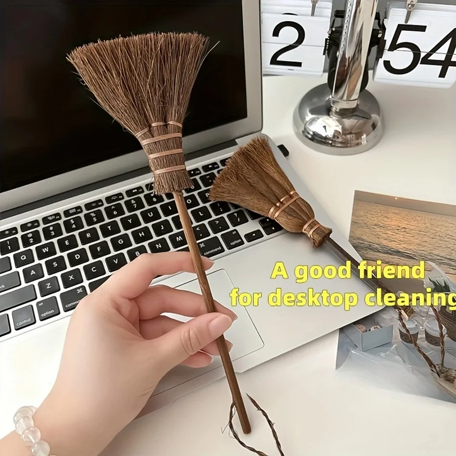 1-teiliger natürlicher Mini-Besen, tragbares Desktop-Reinigungsgerät, zur Entfernung von Tastatur- und Fugenstaub, Büro-Desktop-Zubehör – Büro Image