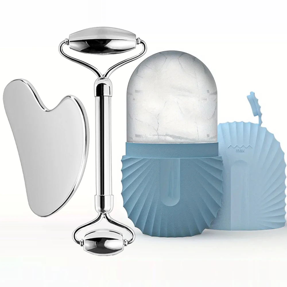 Eis Gesichts Roller Gesichts Hautpflege Eis Roller Set, Edelstahl Gesichts Roller Gua Sha Gesicht Werkzeug Gesicht Massage Roller Form Würfel Image