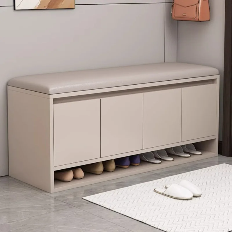 Schuhwechselhocker, Sitzhocker integrierter niedriger Schrank, staubdichte Aufbewahrung, kleiner Schuhschrank