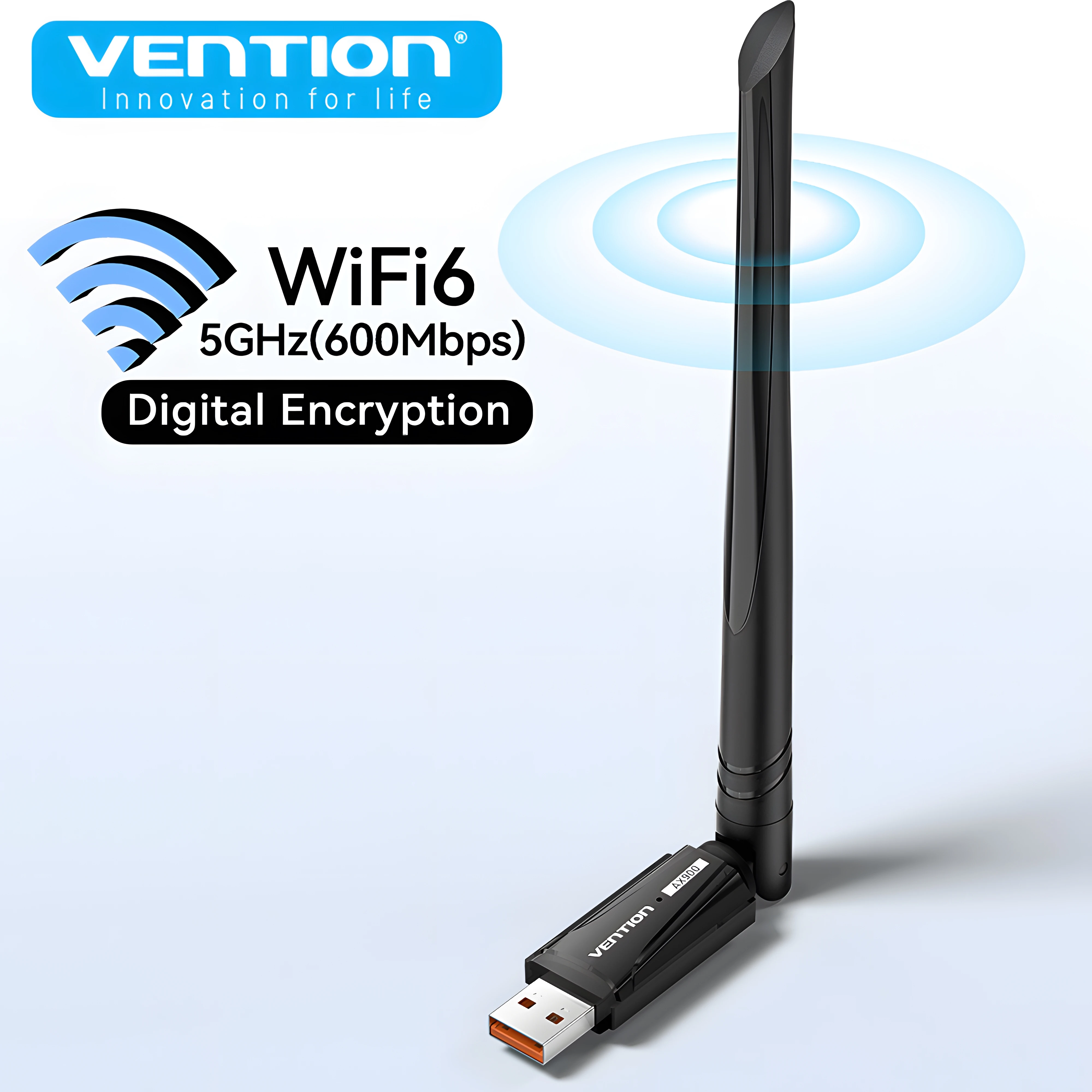 Vention USB WiFi 6 Adapter 5G/2,4G 900Mbps Wireless Bluetooth WiFi Empfänger Antenne Netzwerkkarte Dongle für Laptop PC Win 10/11 Image