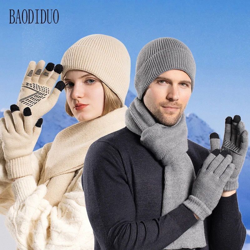 Xinbaoguan 100 % Acryl 8396 Wintermütze, Handschuhe, Schal, warmes Set, Outdoor-Gehörschutz für Herren und Damen, gestrickte Wollmütze Image