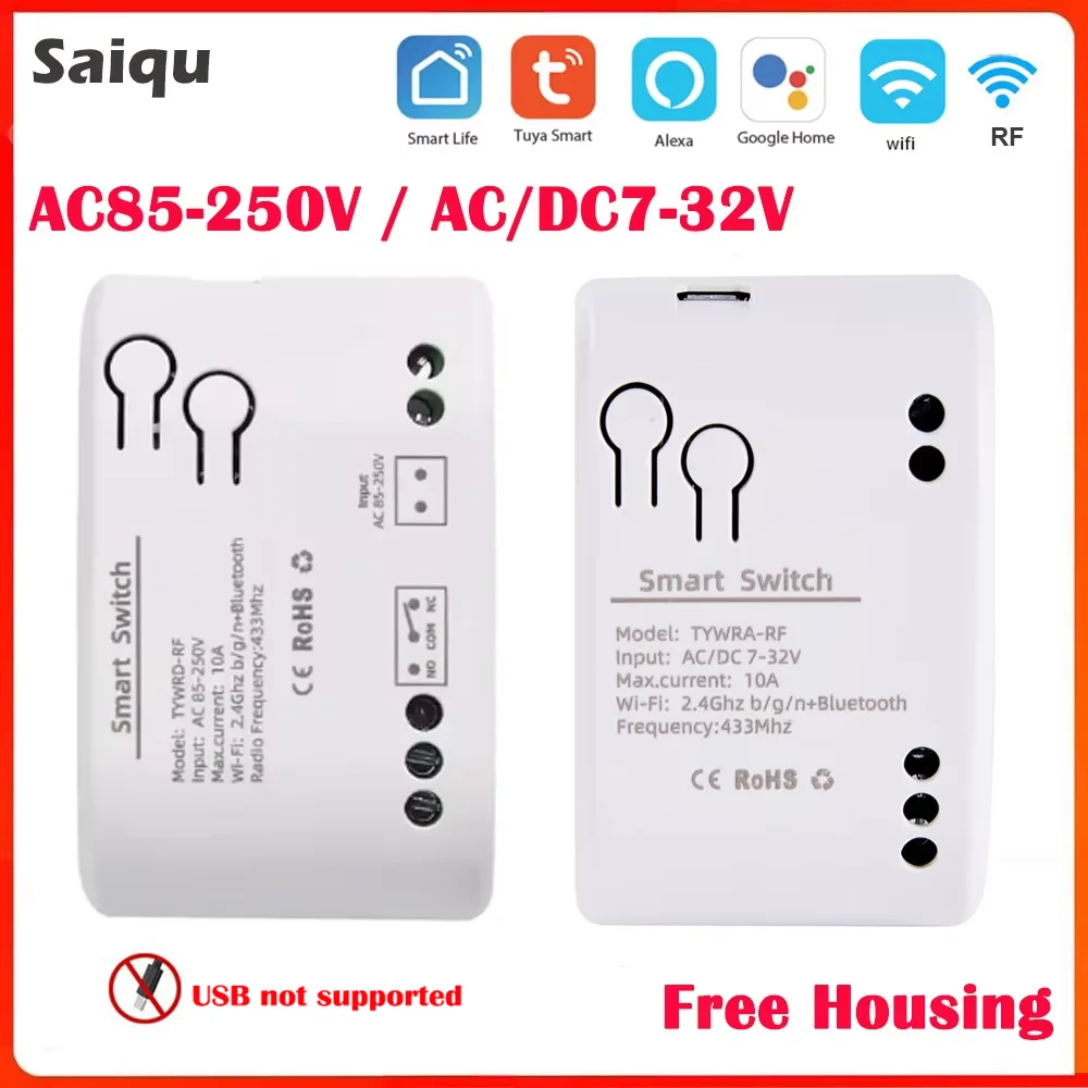 WiFi Tuya Smart 1CH Schalter 220V 10A Relais Modul APP Fernbedienung 12V 24V 220V 85-250V RF433 Empfänger Google Home Alexa Image