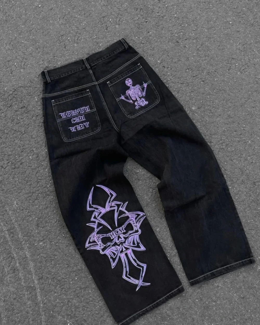 Neue Baggy Casual Breite Bein Jeans Männer Straße Retro Hip Hop Print Jeans Trend Mode Schwarz High-taille Jean y2k Männer Kleidung 2023
