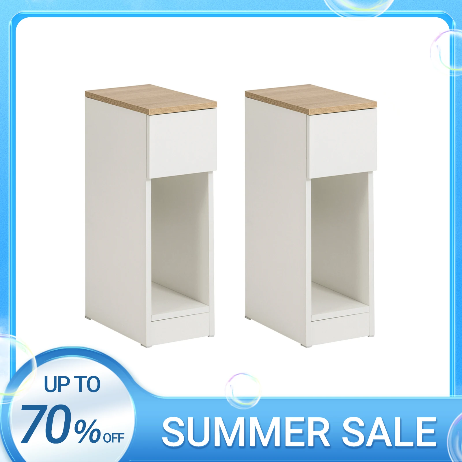 SoBuy FBT111x2 Nachttisch 2er Set mit Schublade für Boxspringbett Sofatisch 2 stücke Beistelltisch schmal Nachtschrank Image